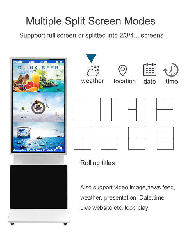 CMS Indoor Digital Signage 55 Inch One Key Switch Display Direction ...