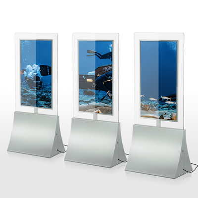 Thin Dual Sided 43&quot; High Brightness LCD Display Transparent Glass Floor Stand
