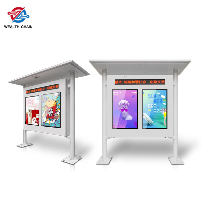 Waterproof Outdoor LCD Digital Kiosk With Pillar Roof 2 Screens Display Individually