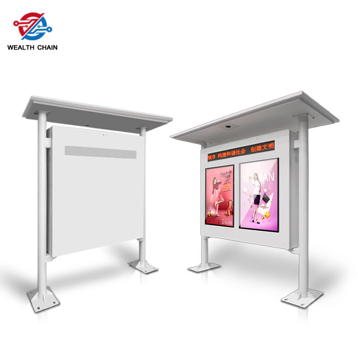 Waterproof Outdoor LCD Digital Kiosk With Pillar Roof 2 Screens Display Individually