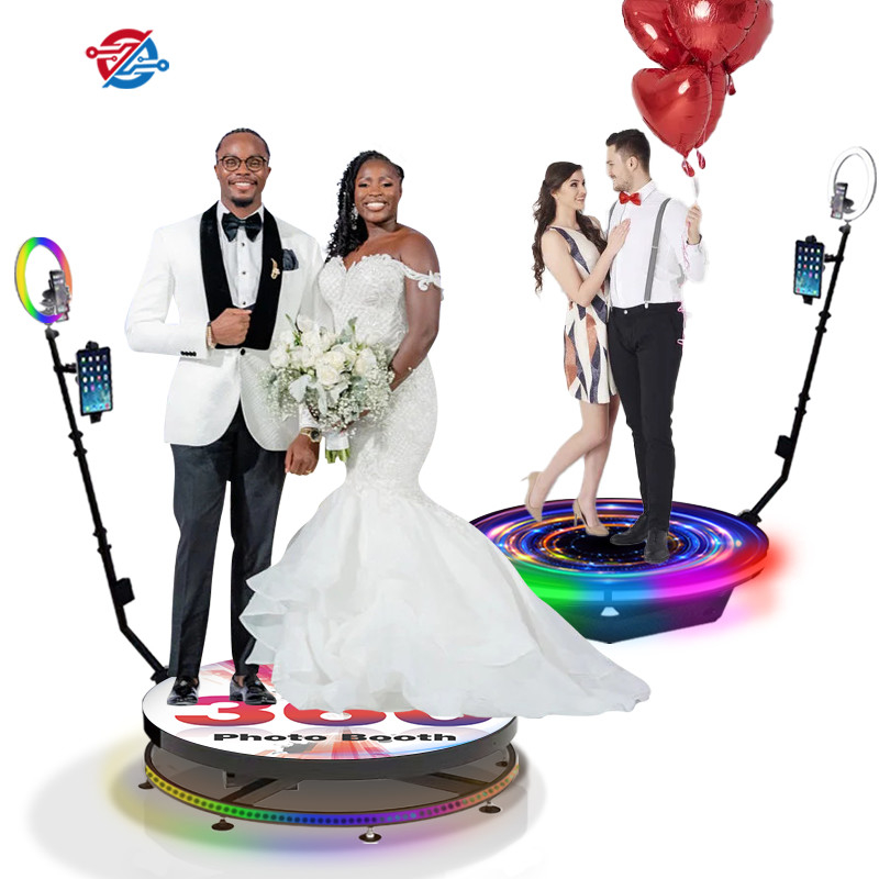 Wireless Control 360 Rotating Photo Booth Glass Platform With Ring Light RGB