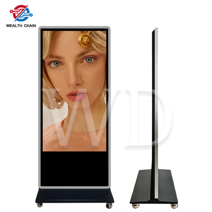 75 Inch LCD Standing Advertising Display LG 4K Screen With Movable Wheels