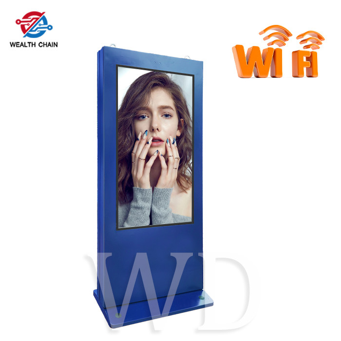 Navy Blue Outdoor LCD Digital Signage Totem WIFI 2.4G Bluetooth 5.0  Adjustable Screen Brightness