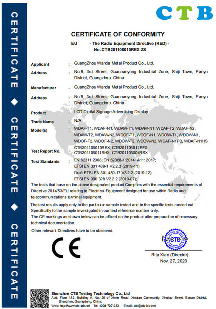 China Guangzhou Wanda Metal Products Co., Ltd. certification