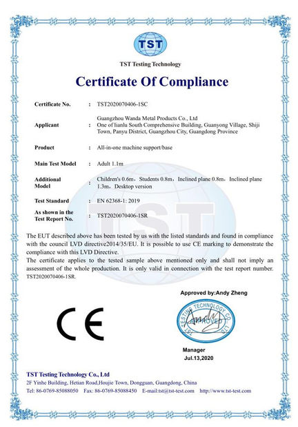 China Guangzhou Wanda Metal Products Co., Ltd. certification